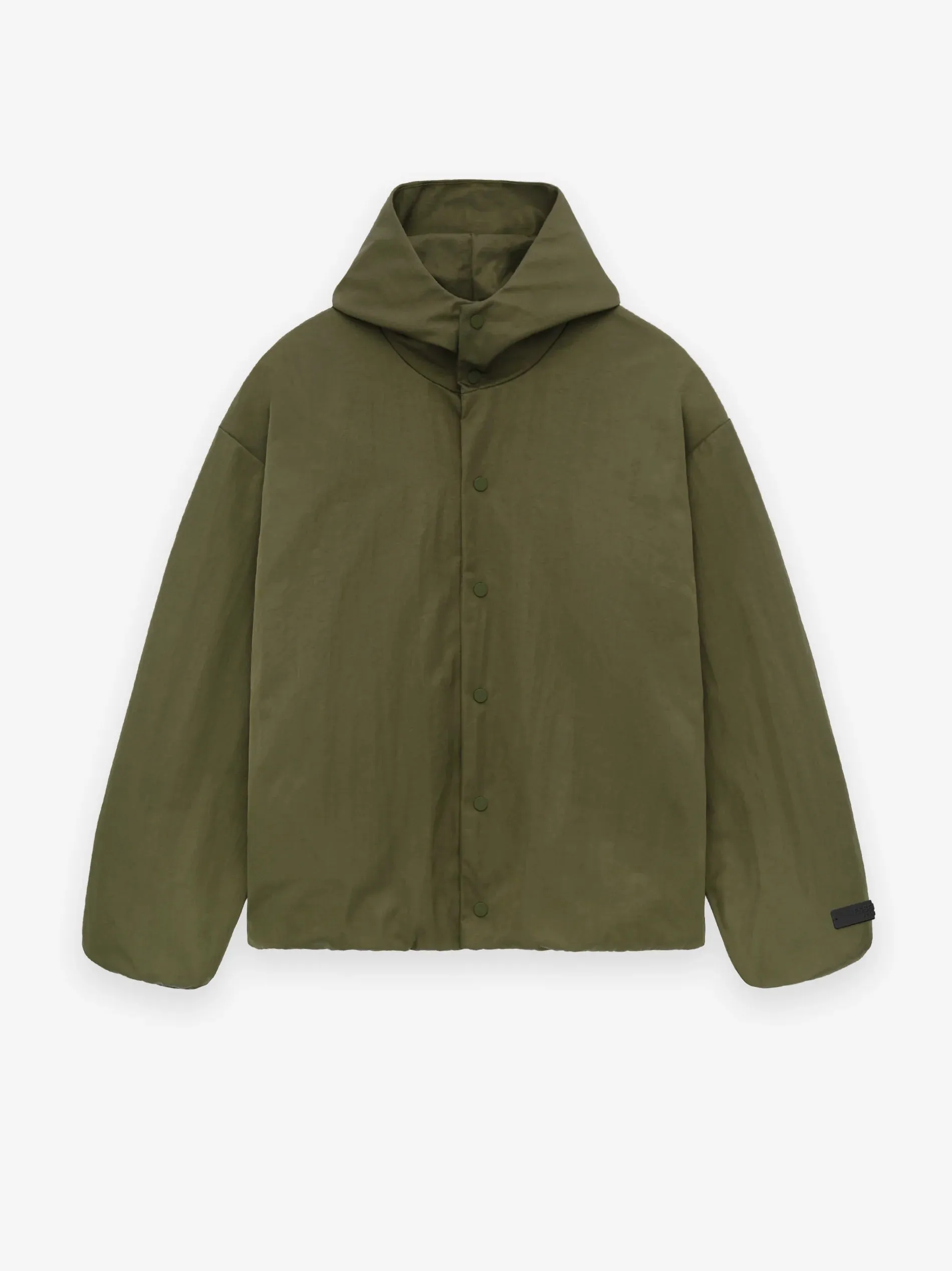 Fear of God Essentials Textured Nylon Hooded Coaches Jacket in Military