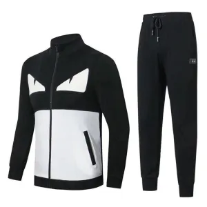 Fendi Roma Front Design Black and White Thick Tracksuits