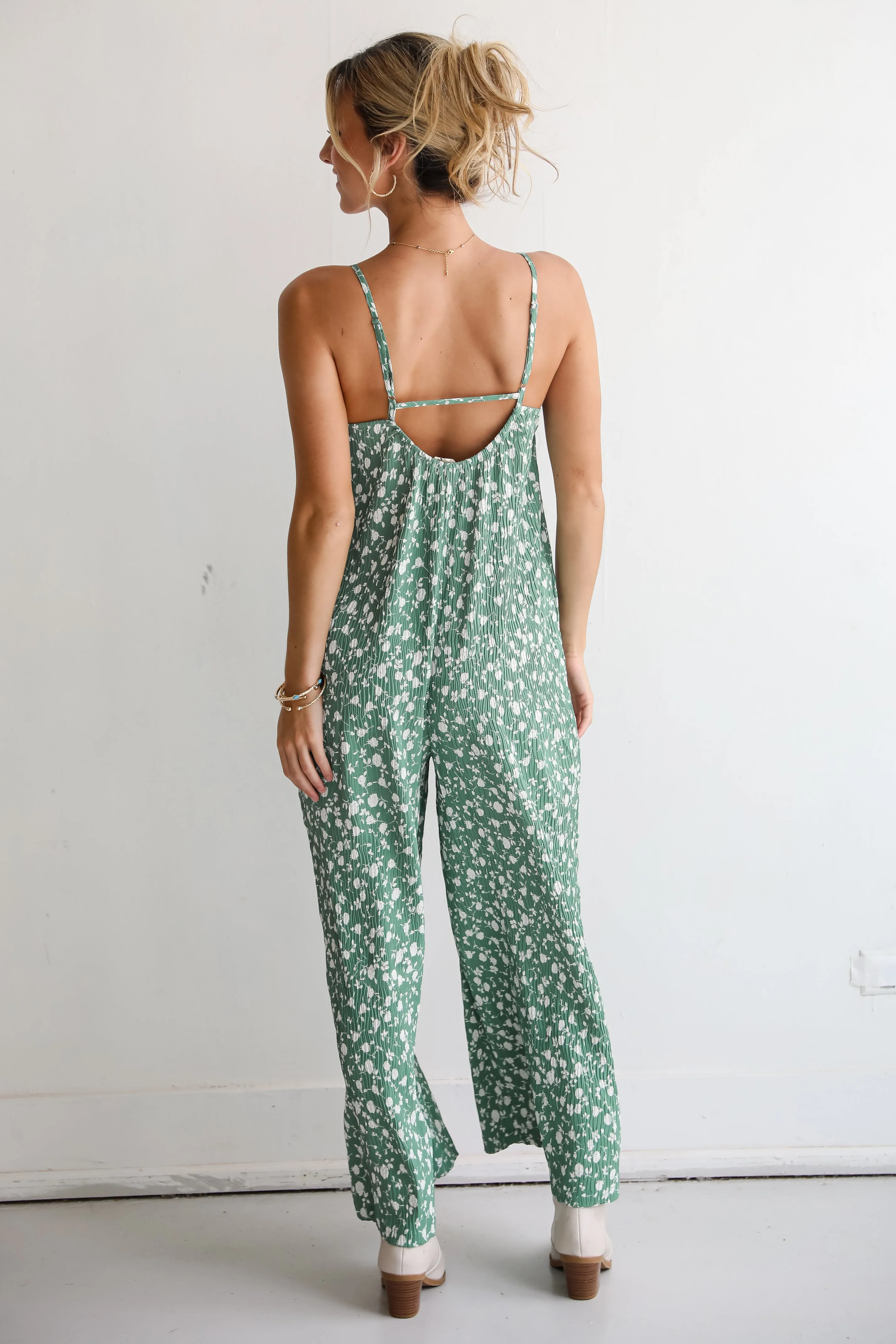 FINAL SALE - Bright Perspective Green Floral Wide Leg Jumpsuit