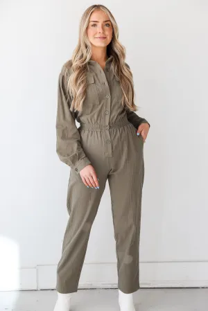 FINAL SALE - Striking Attitude Olive Jumpsuit