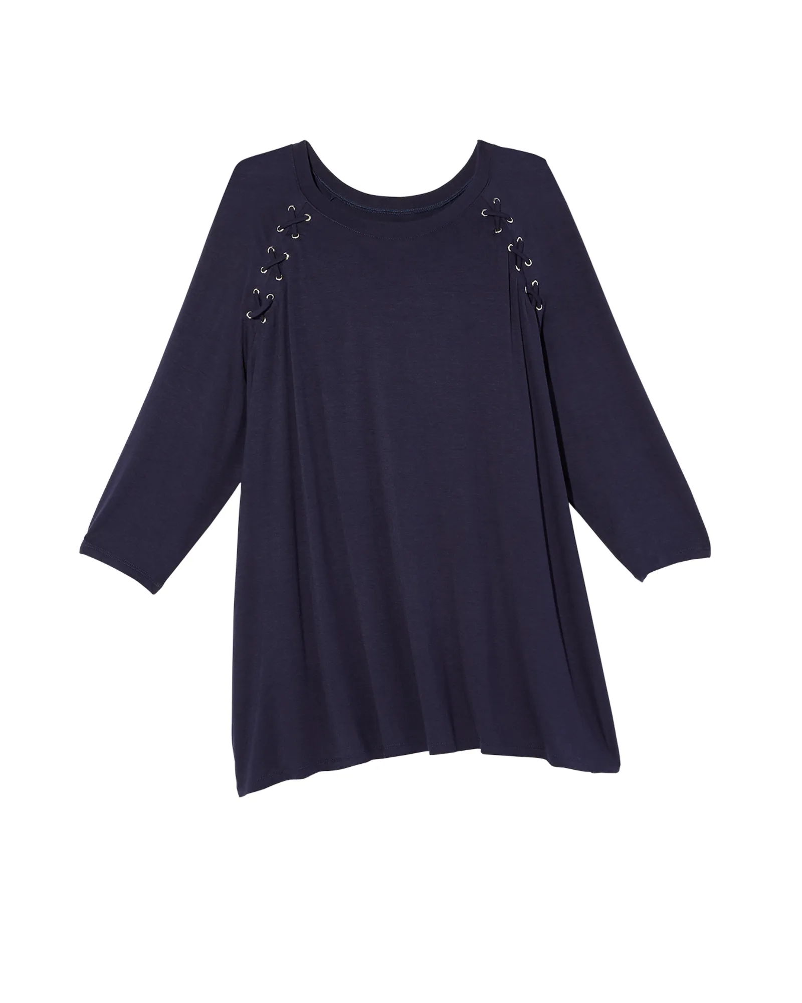 Finely 3/4 Sleeve Lace Up Shoulder Tee | Navy