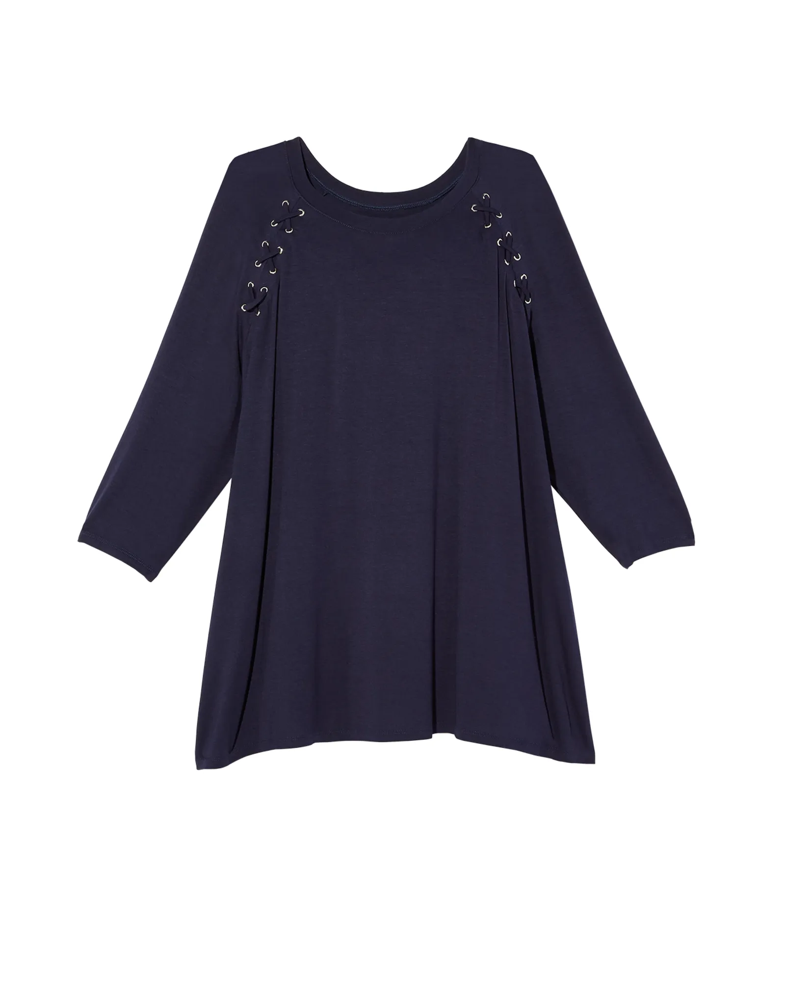 Finely 3/4 Sleeve Lace Up Shoulder Tee | Navy