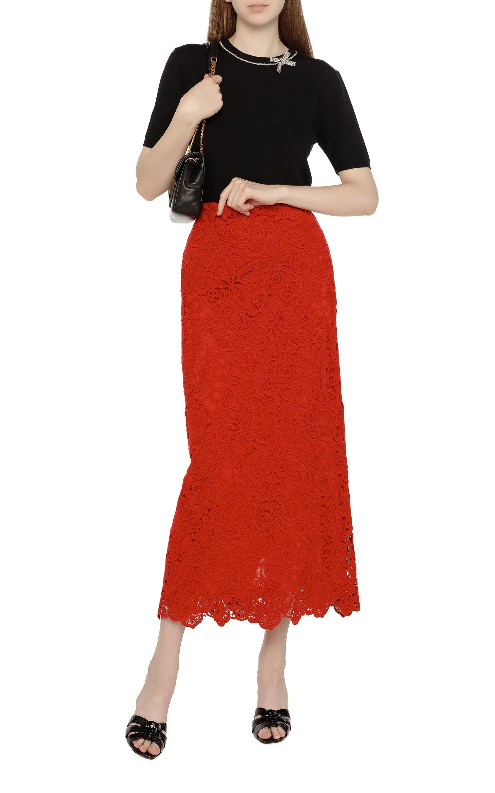 Floral Guipure Lace Pencil Skirt