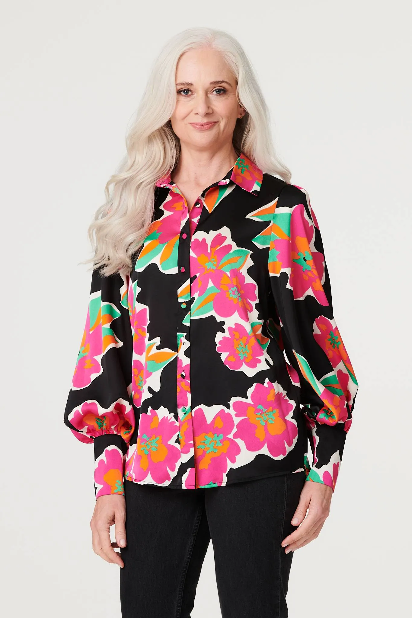 Floral Long Puff Sleeve Blouse