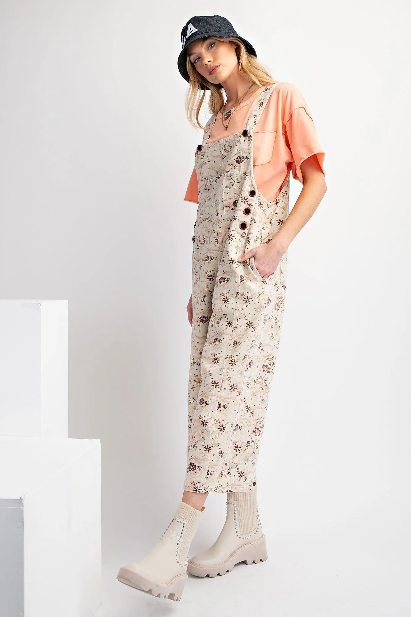 Flower Print Twill Jumpsuit