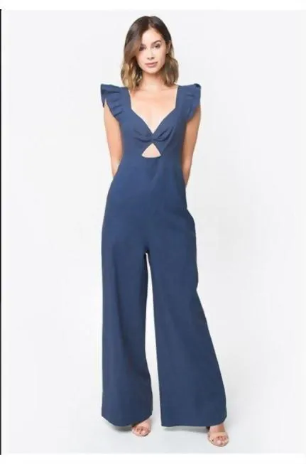 Flutter Sleeve Cutout Denim Jumpsuit