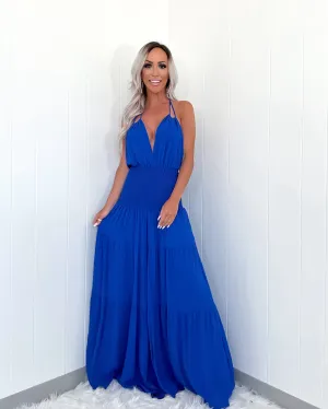 Free Spirit Halter Bell Bottom Jumpsuit - Royal Blue