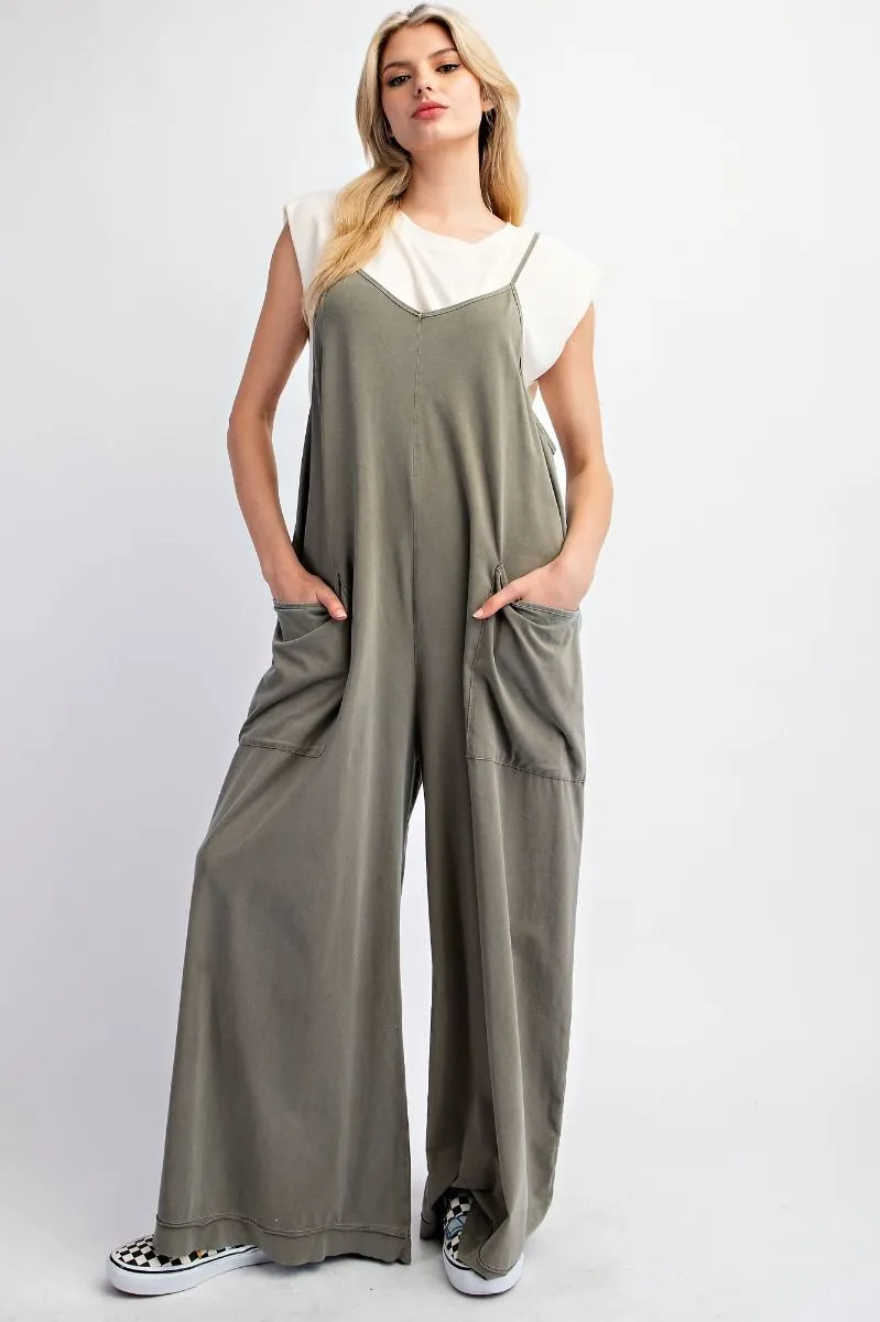 Free Spirit Wide Leg Jumpsuit - Olive Grey