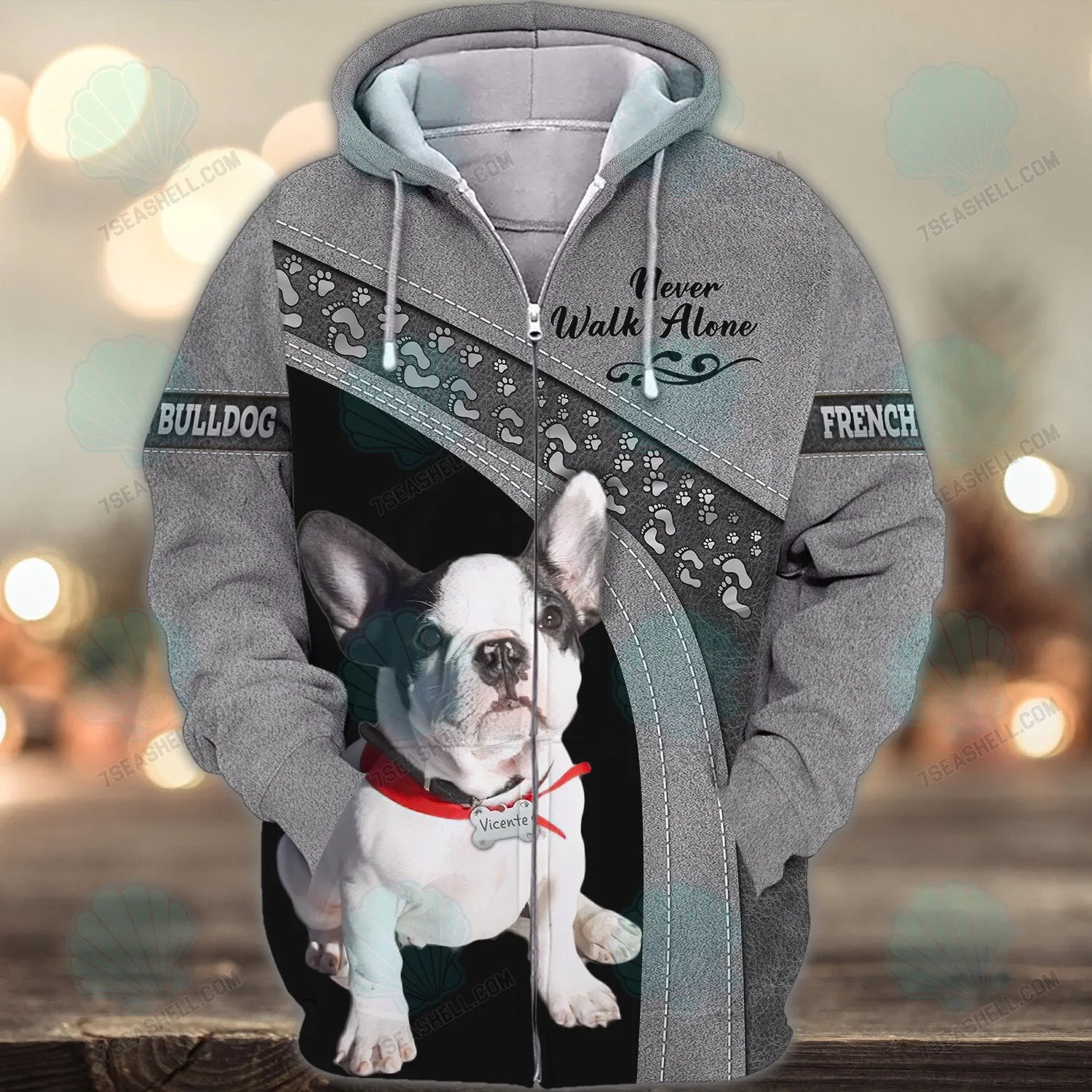 French Bulldog White Never Walk Alone 3D Full Print Shirts, Christmas Dog Memorial Gifts for loss of Dog