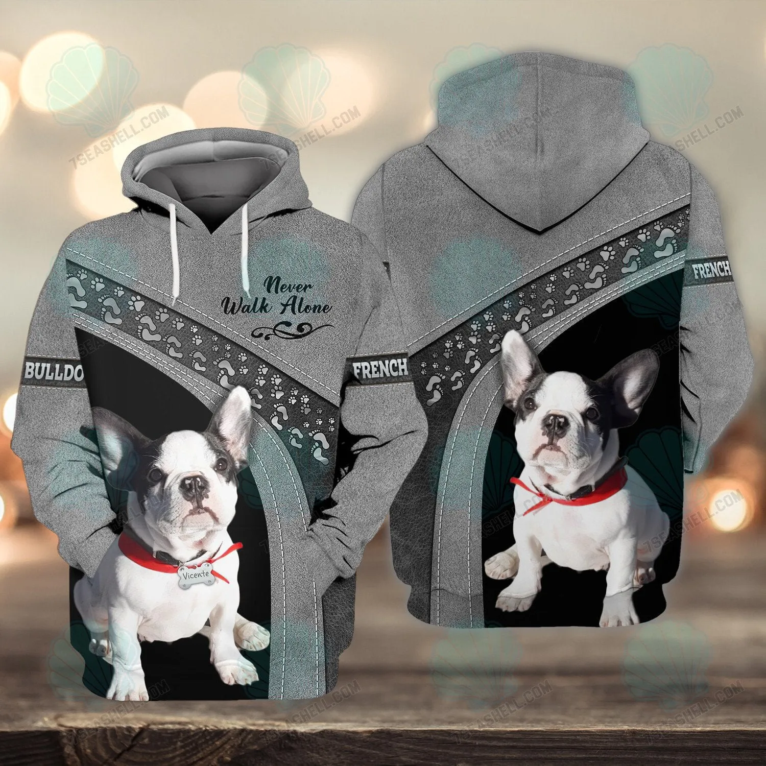 French Bulldog White Never Walk Alone 3D Full Print Shirts, Christmas Dog Memorial Gifts for loss of Dog