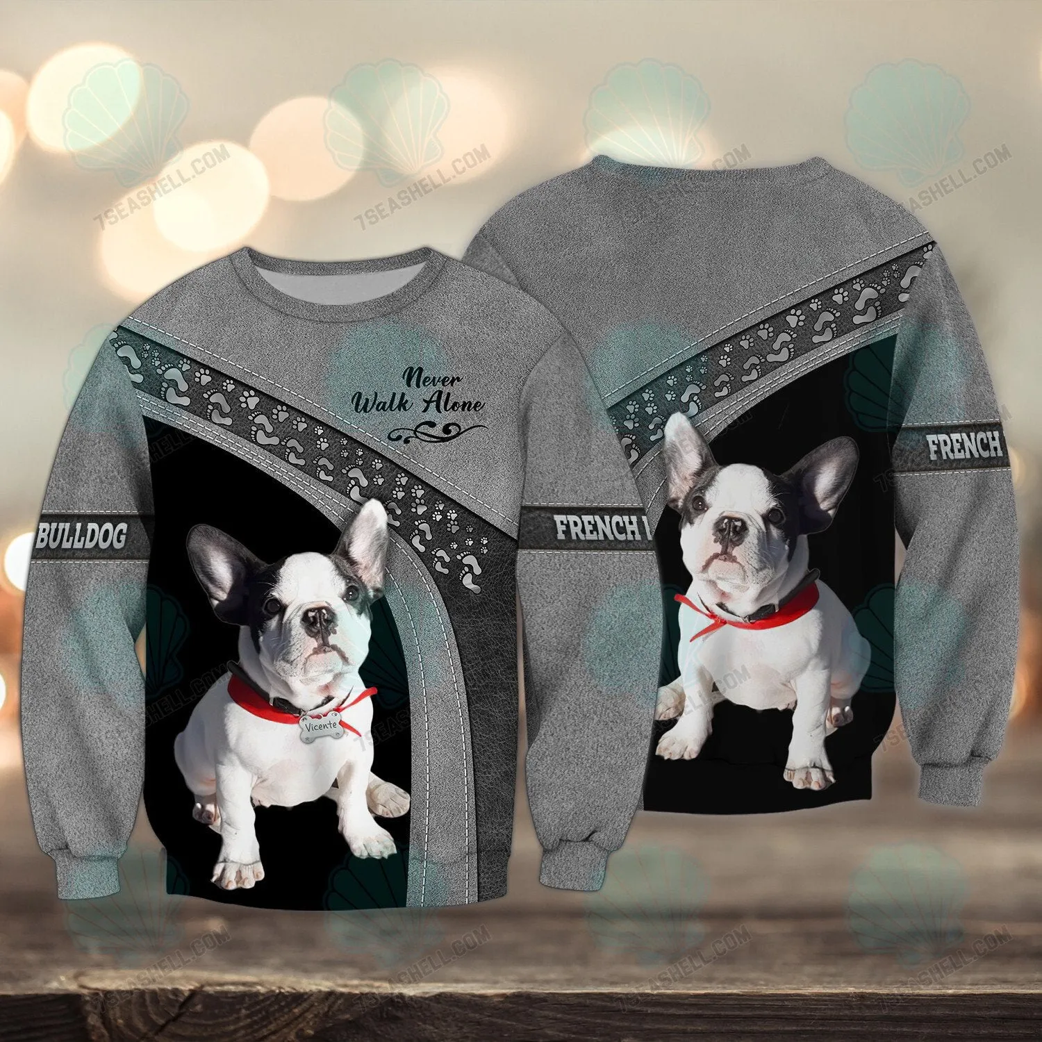 French Bulldog White Never Walk Alone 3D Full Print Shirts, Christmas Dog Memorial Gifts for loss of Dog