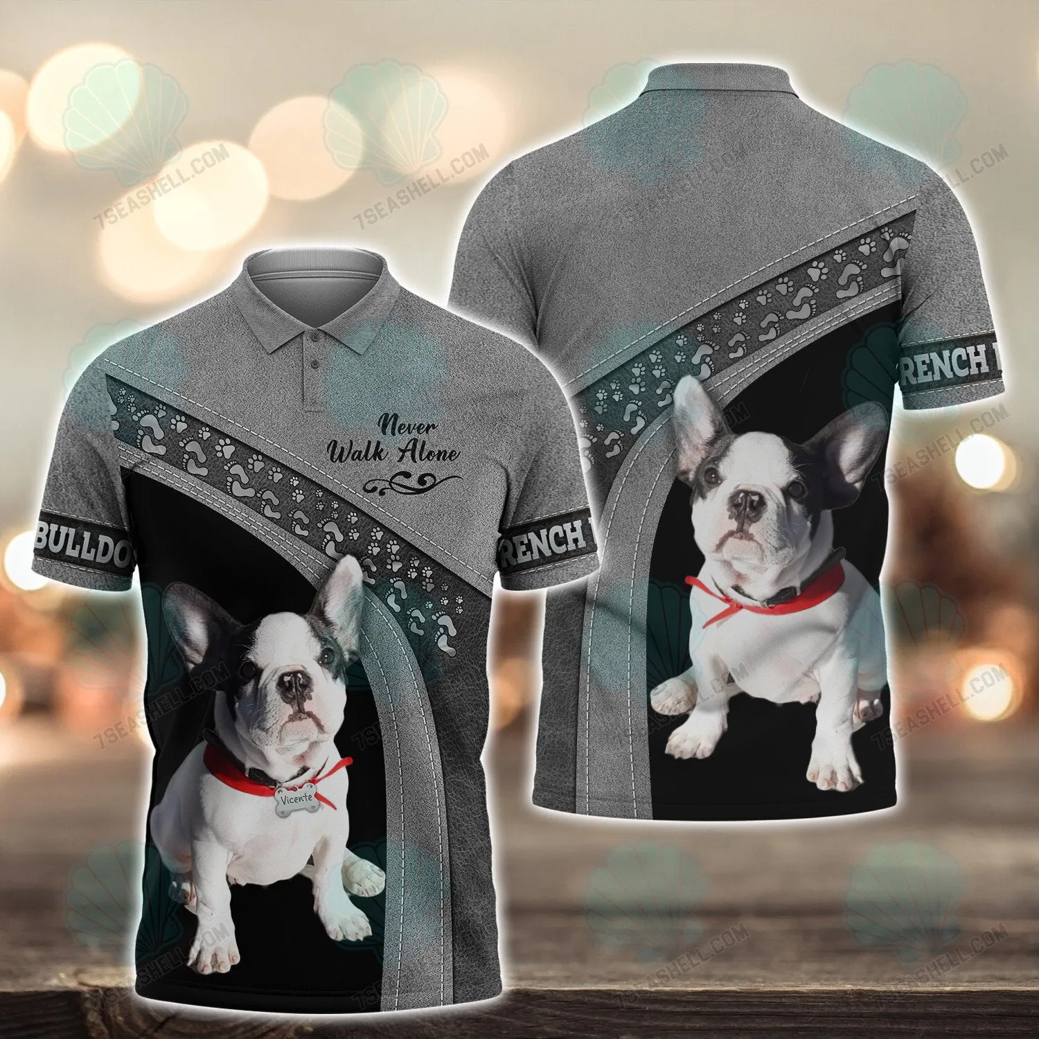 French Bulldog White Never Walk Alone 3D Full Print Shirts, Christmas Dog Memorial Gifts for loss of Dog