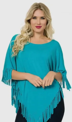 Fringes for Fun V Point Turquoise Tunic