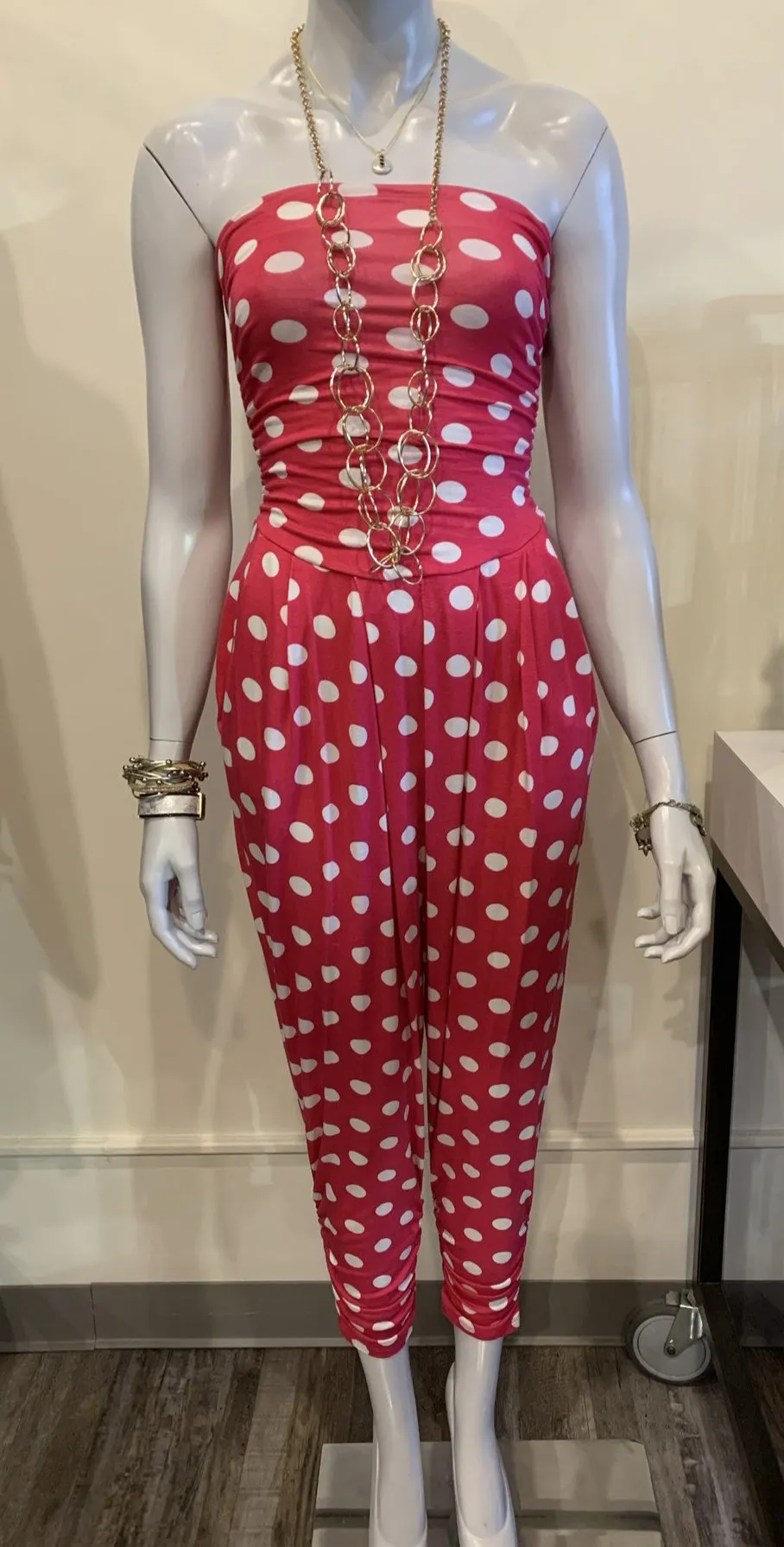 Fuchsia Polka Dot Jumpsuit Women