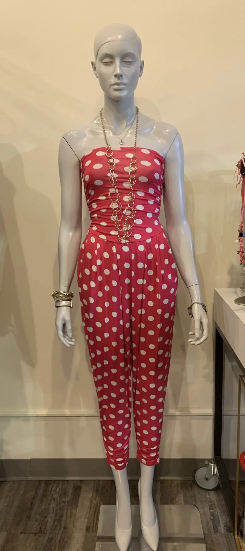 Fuchsia Polka Dot Jumpsuit Women