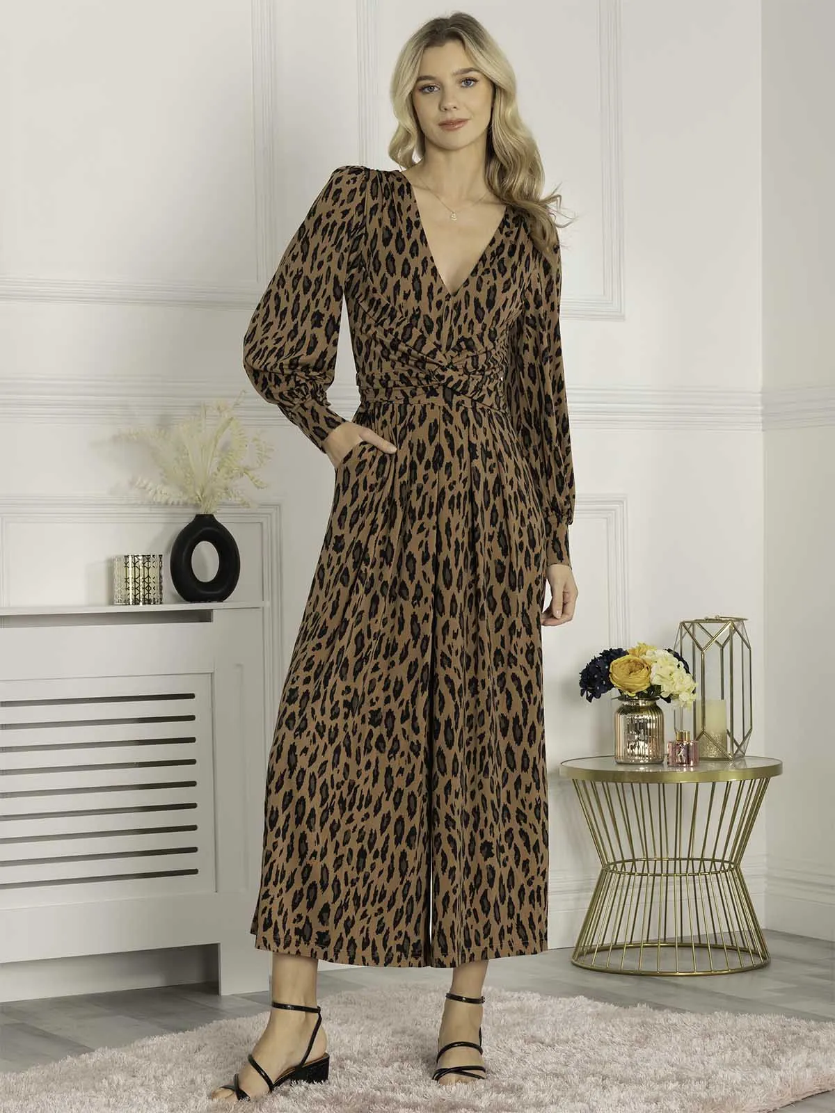 Gael Long Sleeve Jumpsuit (Brown Animal)