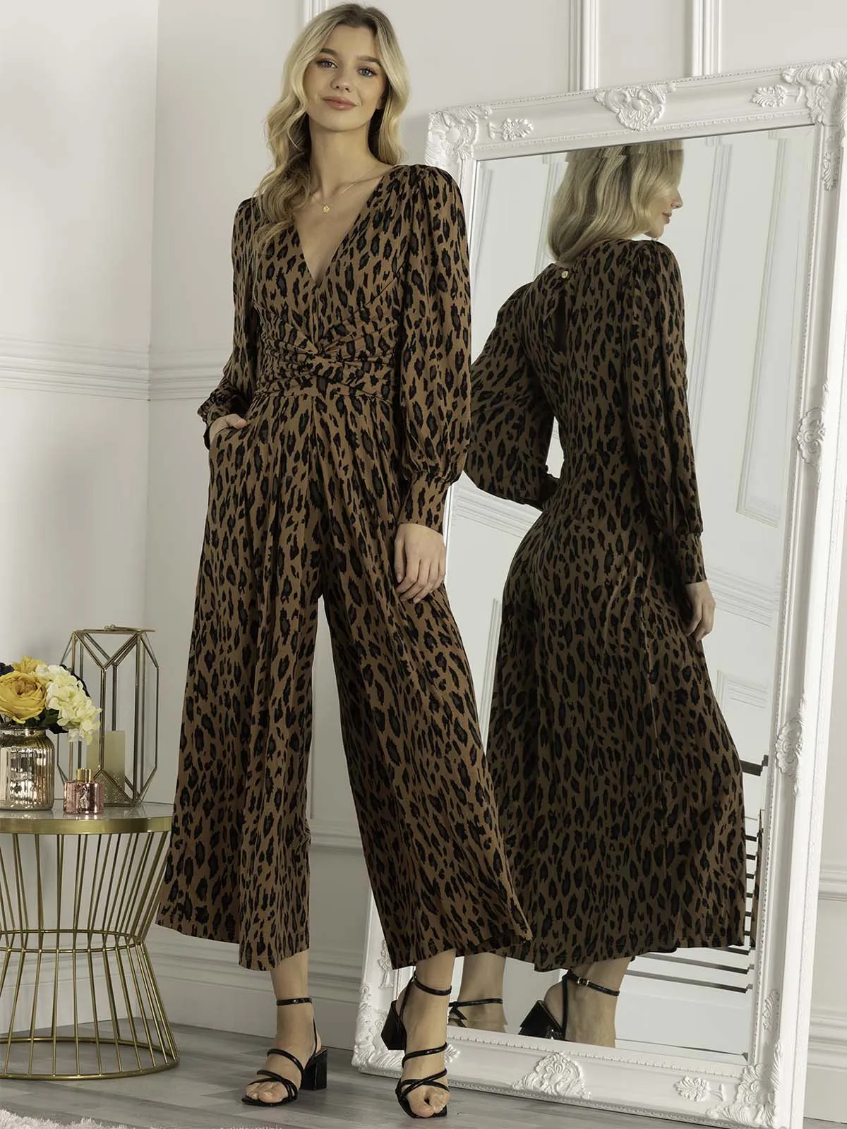 Gael Long Sleeve Jumpsuit (Brown Animal)