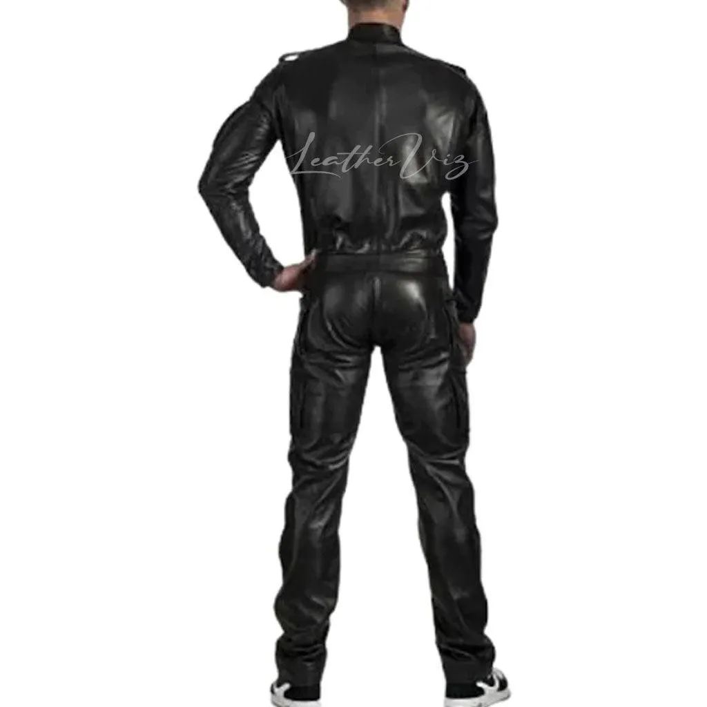 Genuine Leather Men Biker Leather Jumpsuit