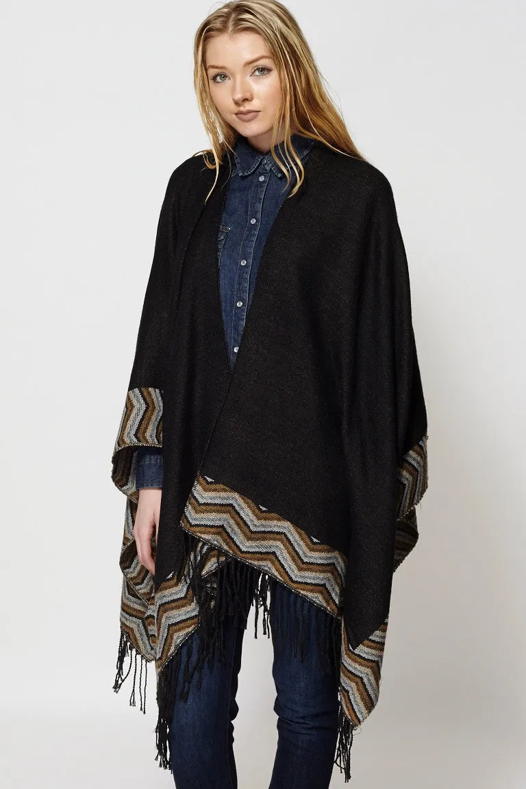 Geometric Print Pashmina Open Poncho Cape