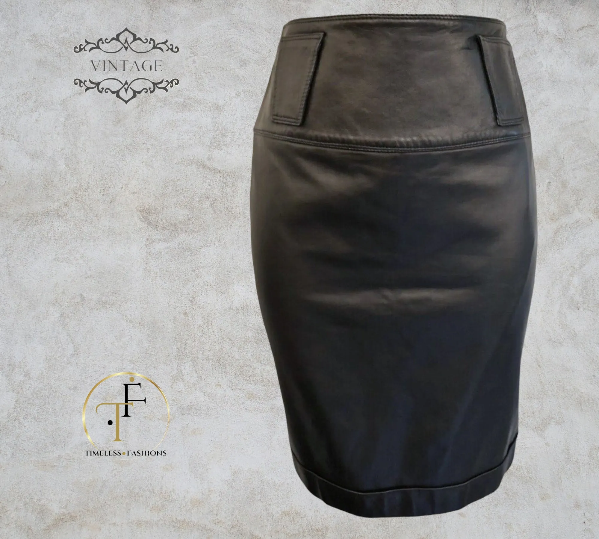 Gianni Versace Vintage Black Leather Pencil Skirt UK 6 US 2 EU 34