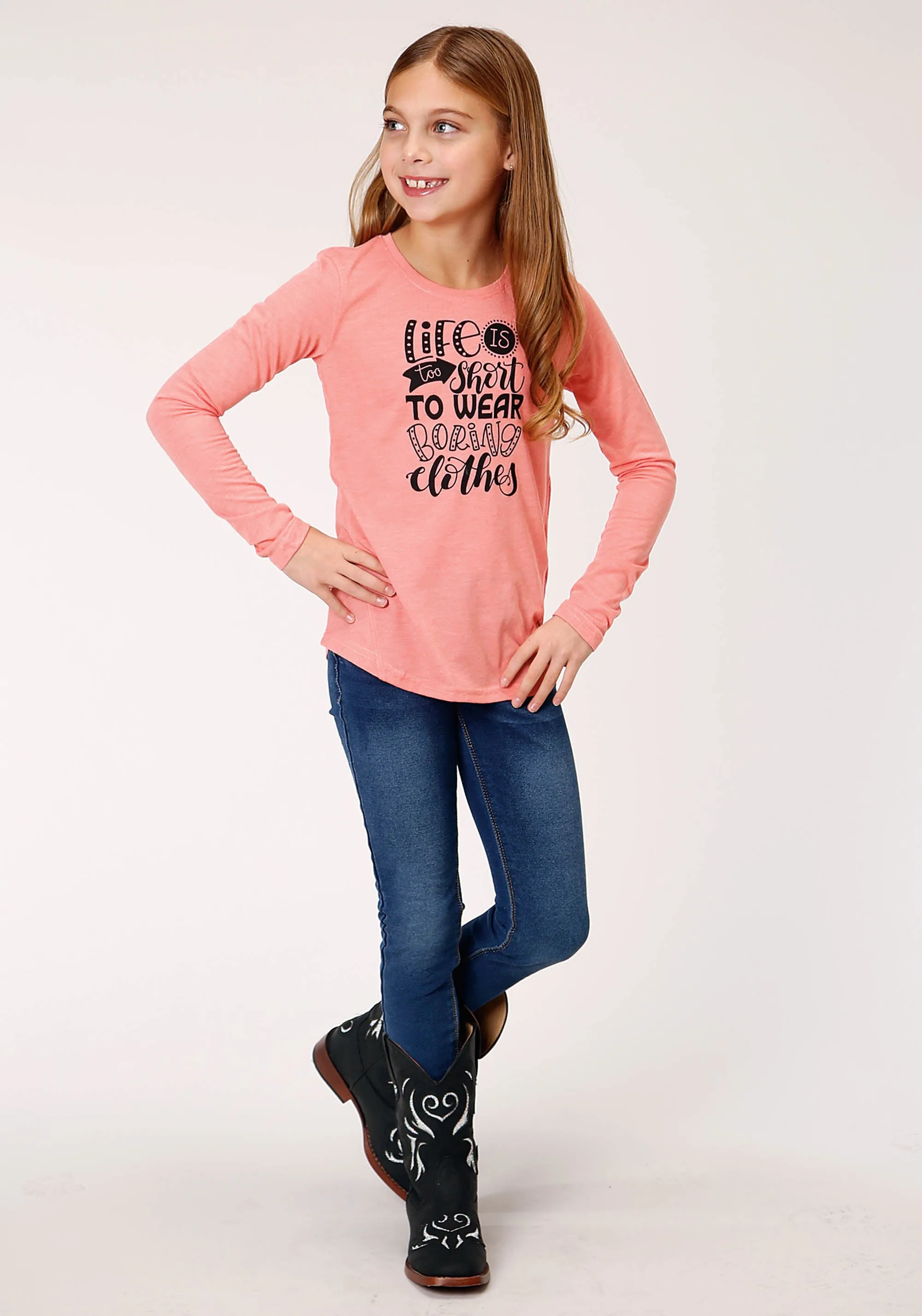 GIRLS LONG SLEEVE KNIT POLY RAYON JERSEY LONG SLEEVE  T T-SHIRT