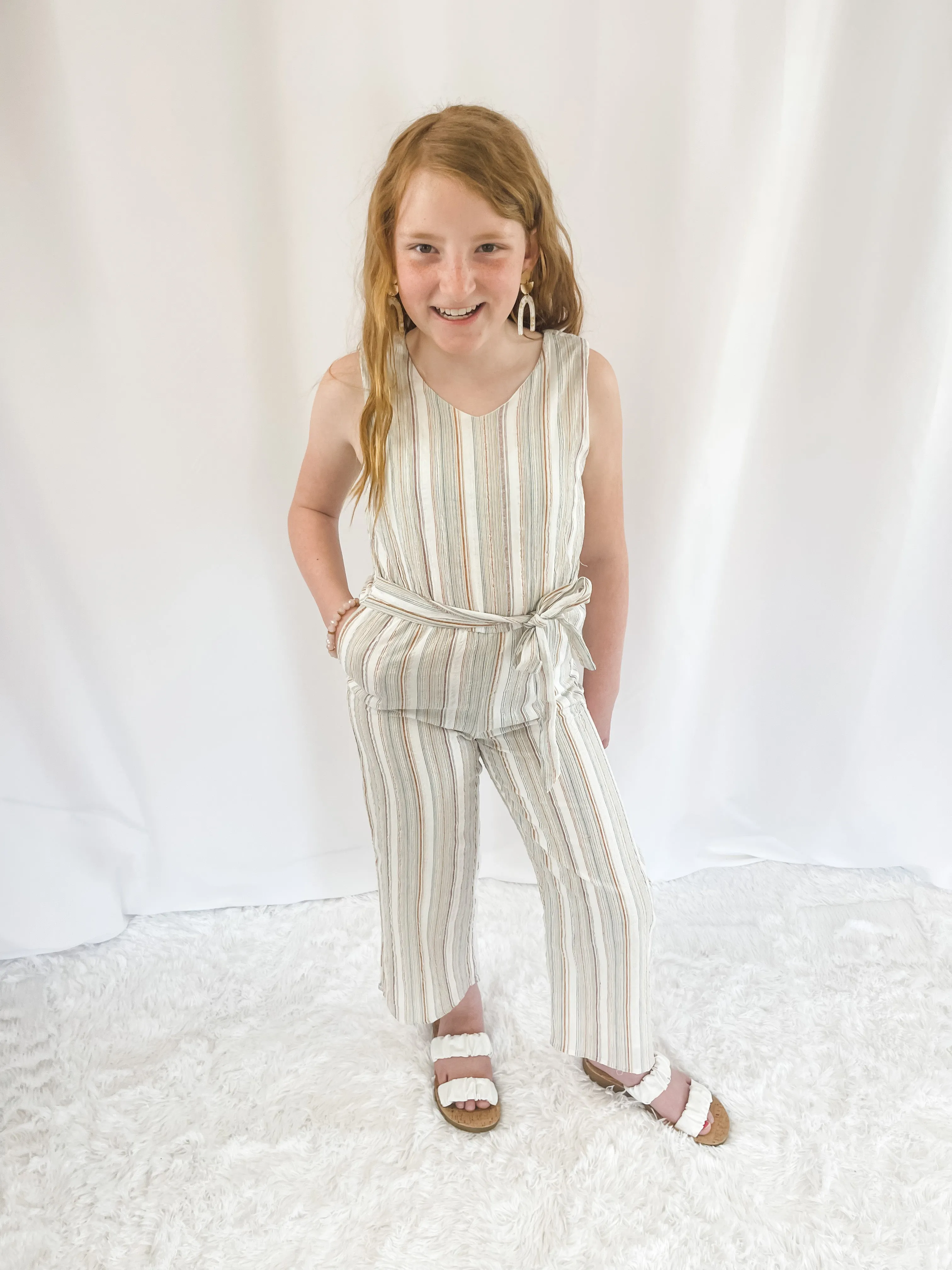 Girl's Sleeveless Striped Jumpsuit