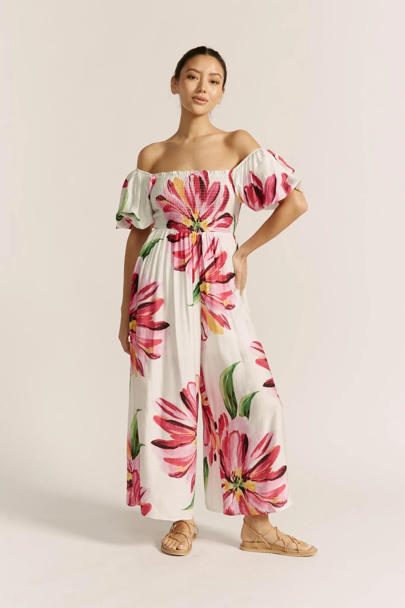 Gracie Pink Floral Puff Sleeve Jumpsuit