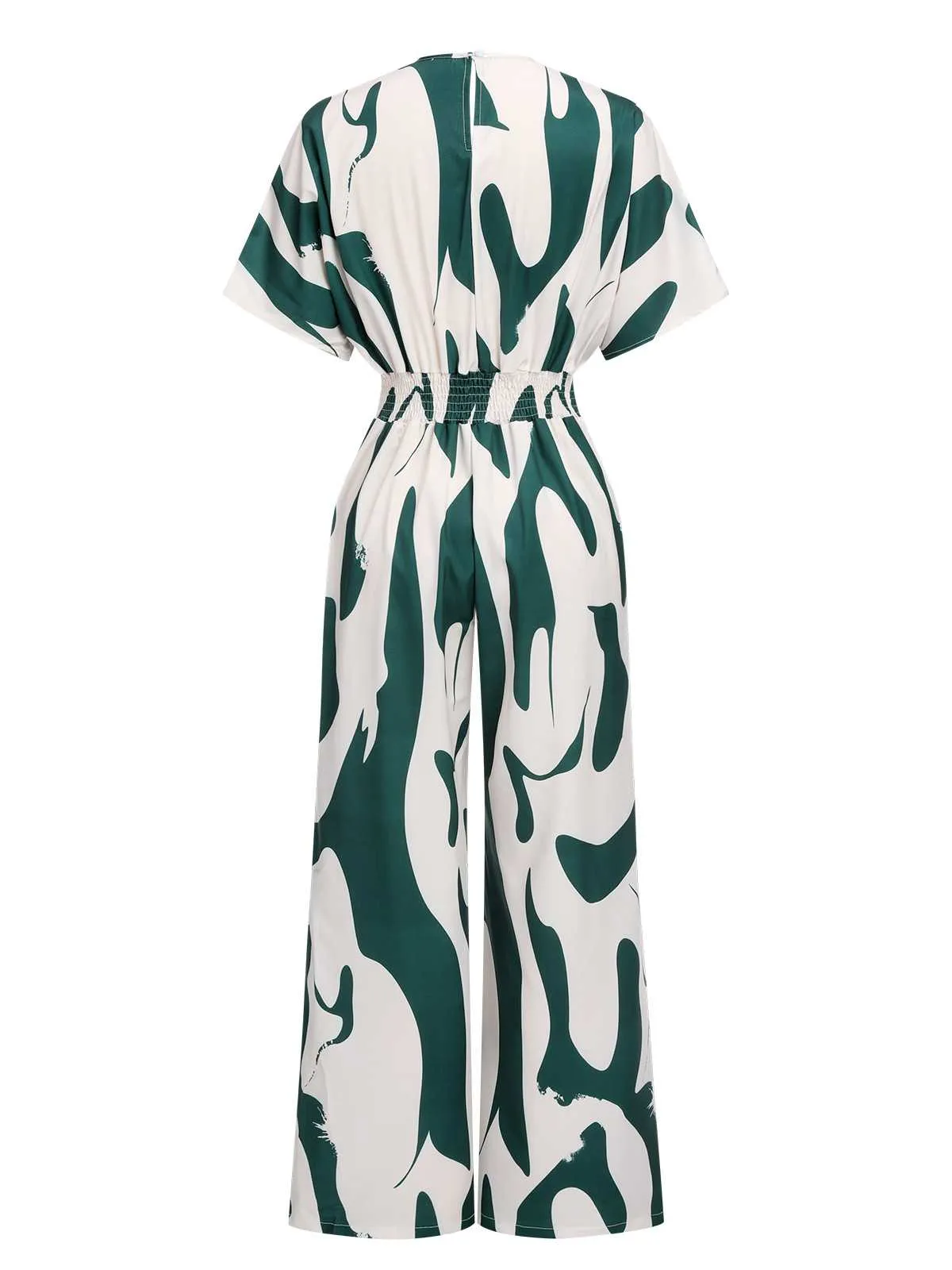 Green 1940s Print Wide-Leg Jumpsuit