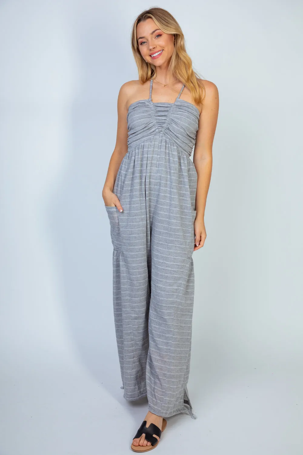 Grey Striped Jumpsuit