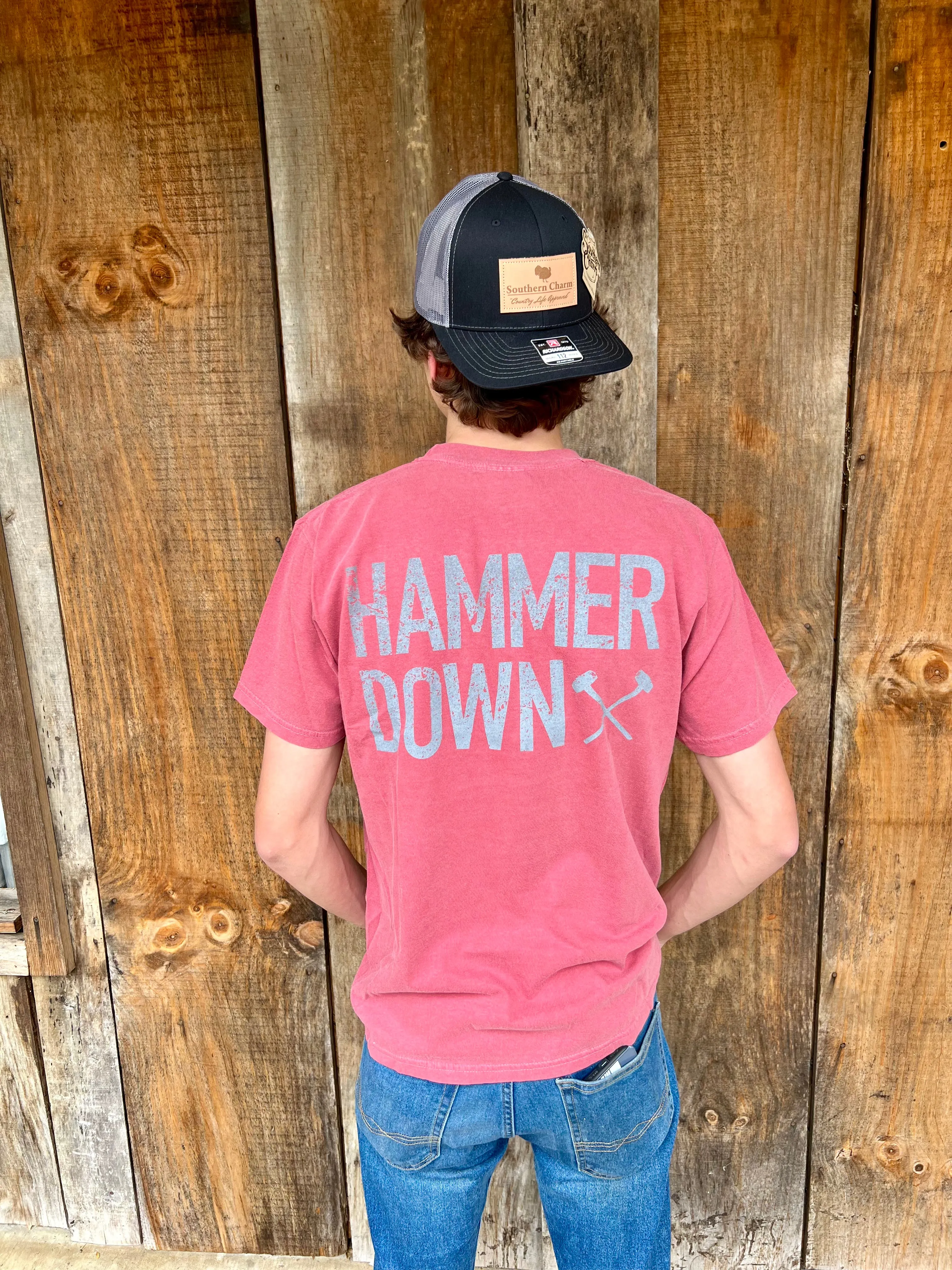 Hammer Down "Two Row Camo Field Patch" Short Sleeve T-shirt - Crimson