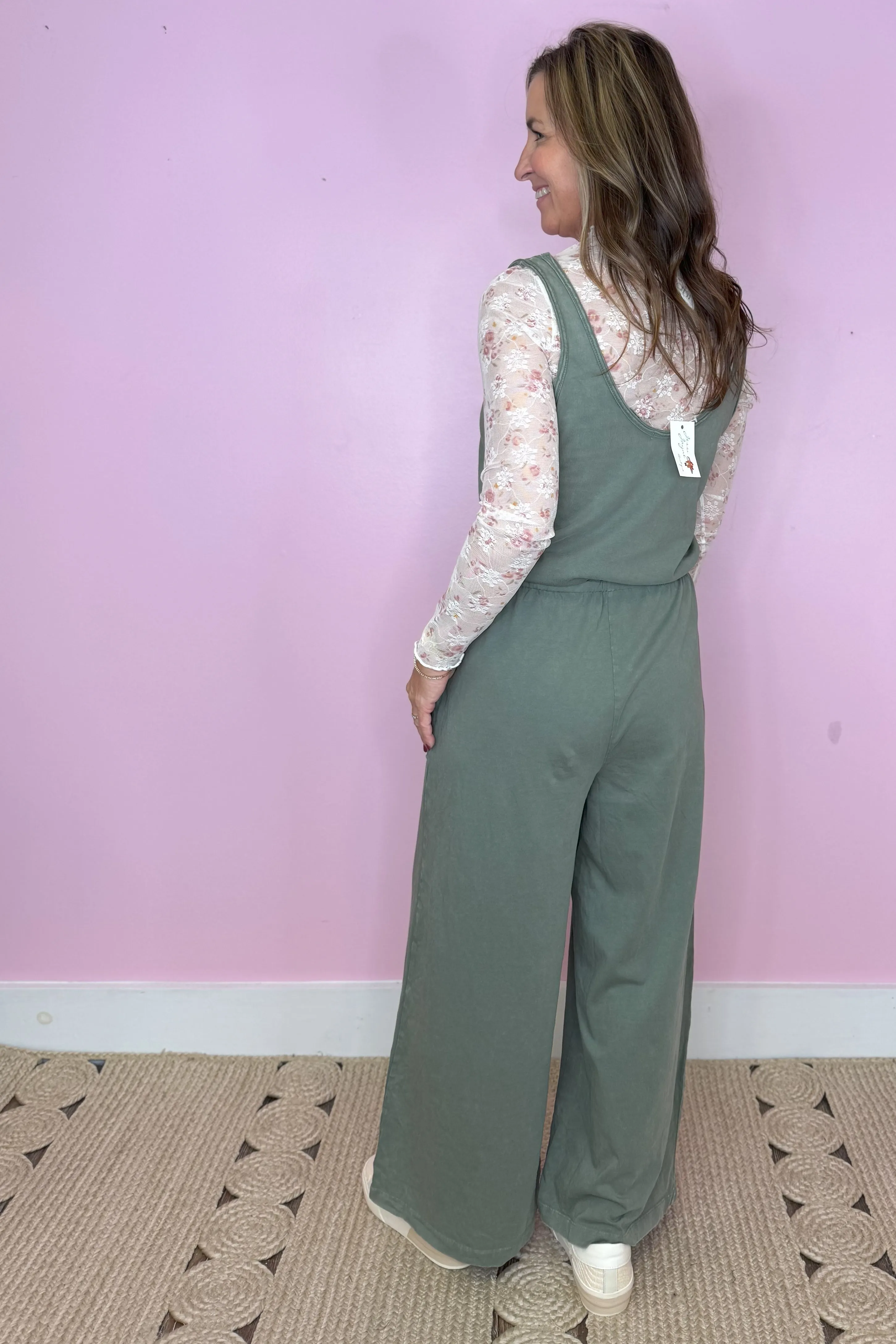 Happy Occasion Olive Wide Leg Tie Waist Jumpsuit