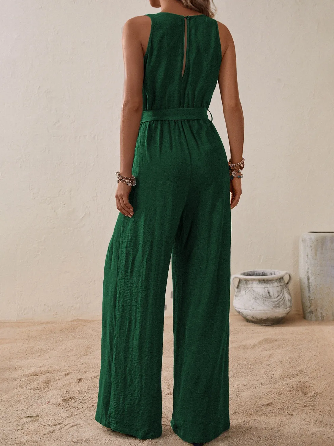 Honey Tied Surplice Sleeveless Wide Leg Jumpsuit