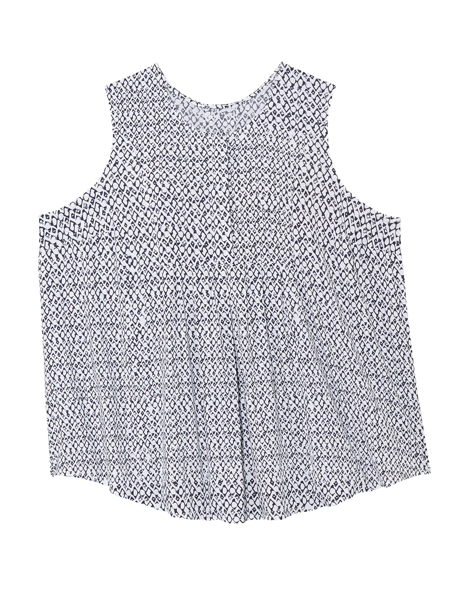 Honora Sleeveless Printed Blouse with Pleats | Navy / White