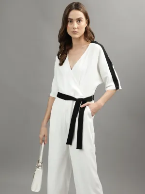 Iconic Women White Solid V Neck Jumpsuit