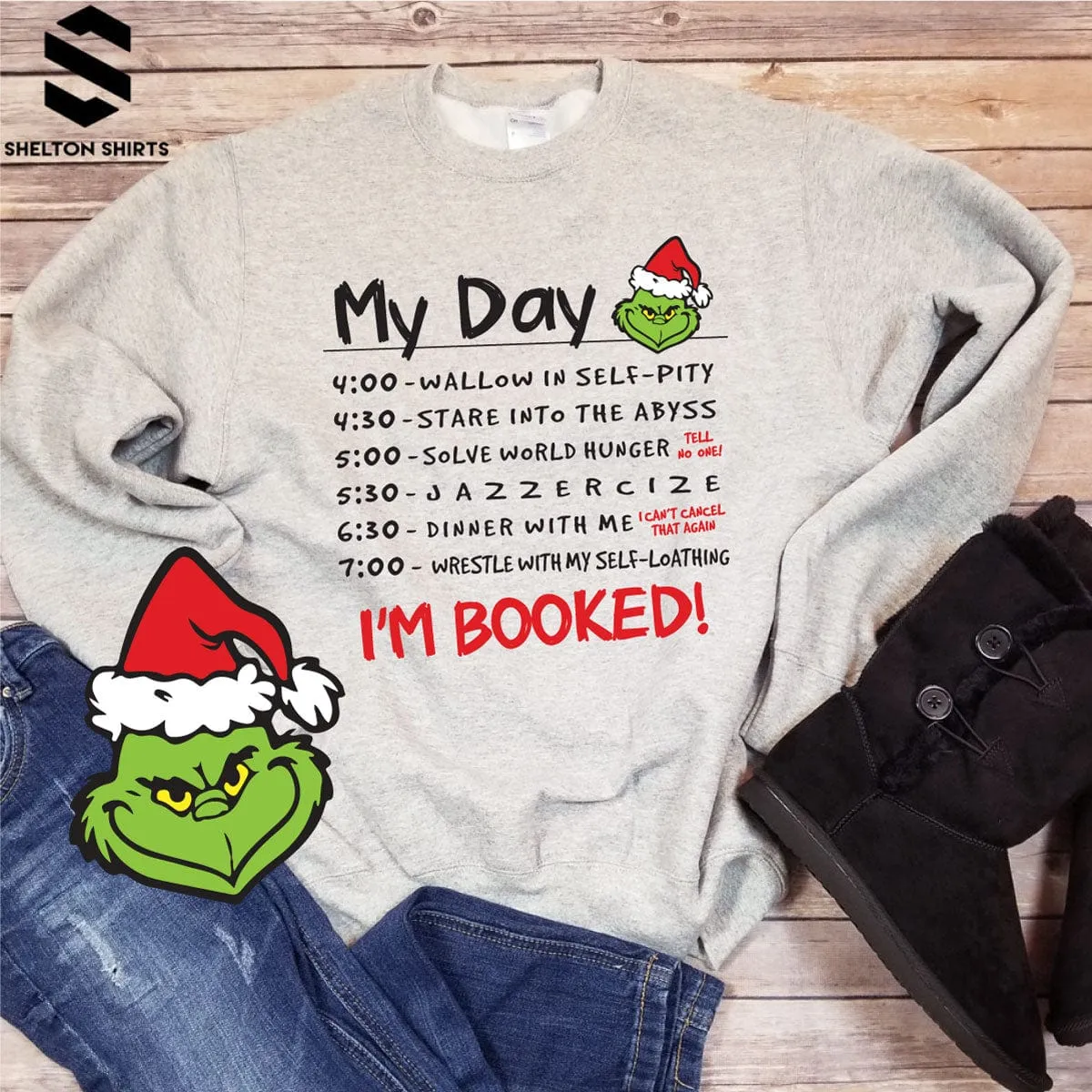 Im Booked! 4:00 Wallow in Self Pity Daily Routine The Grinch Quote Unisex Sweatshirt