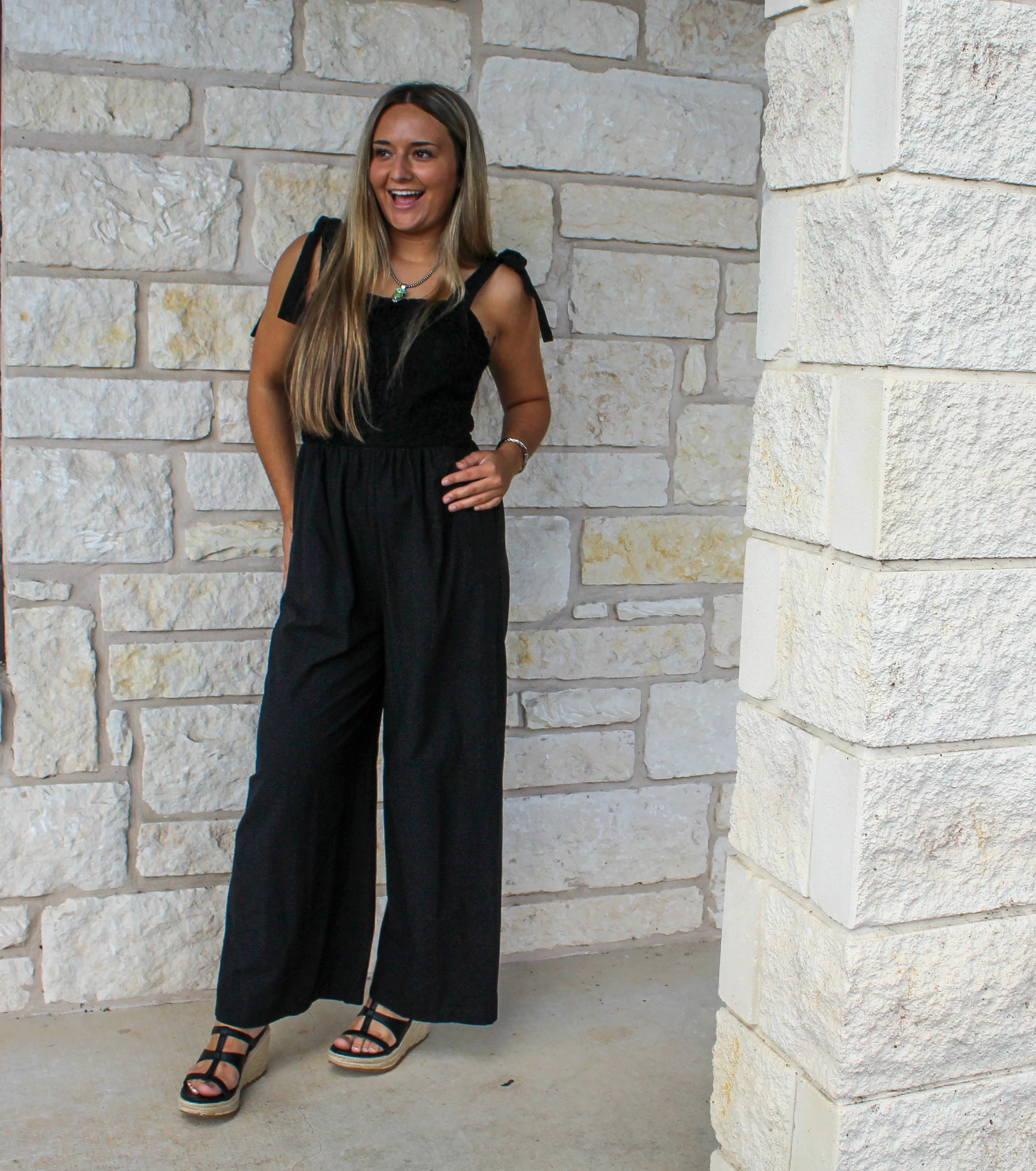 In February Black Crochet Jumpsuit