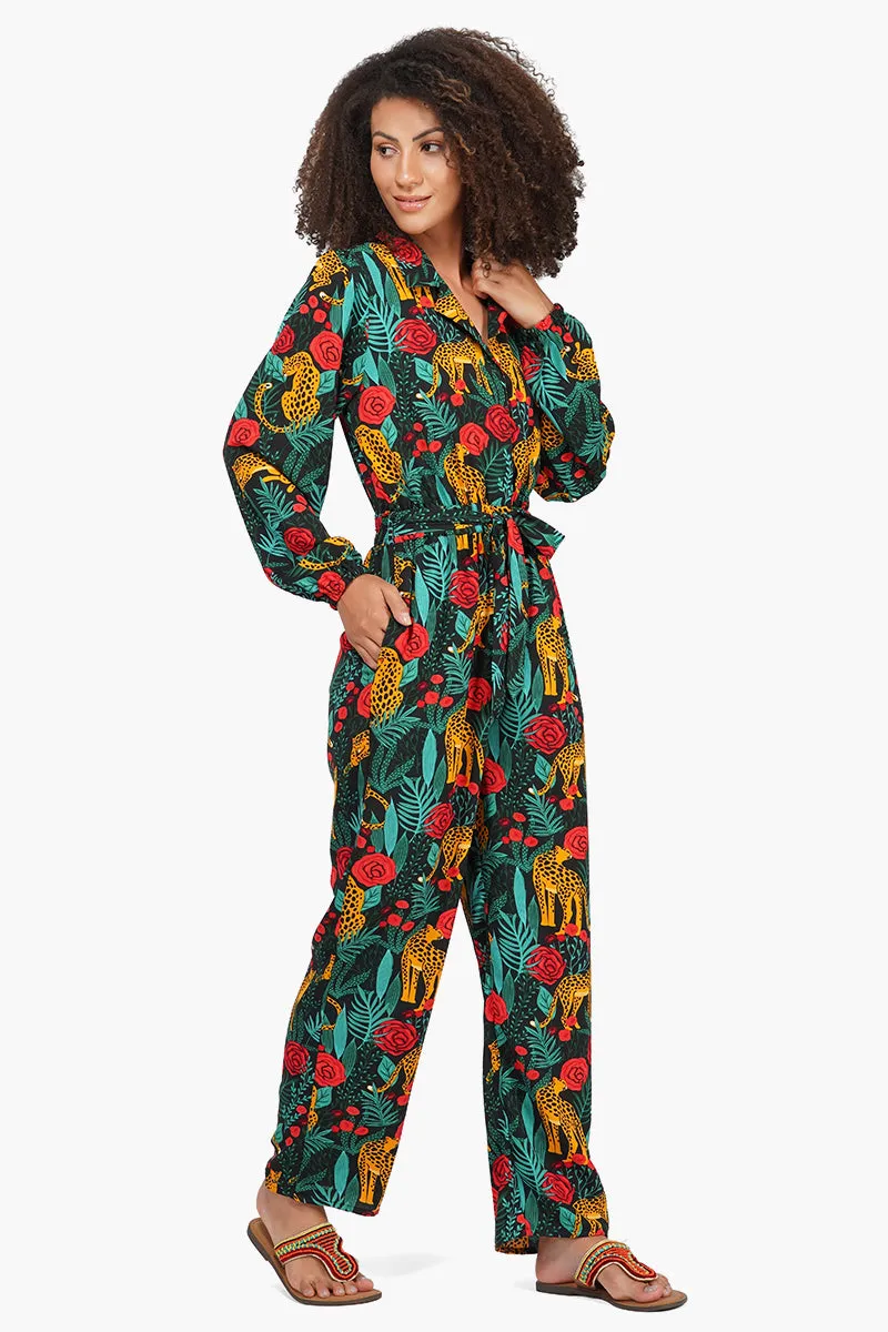 Jaguar Dreams Animal Print Full Sleeves Jumpsuit