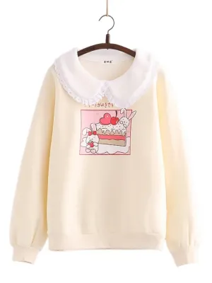 Japan Style Kawaii Rabbit Print Harajuku Women Sweatshirt Winter Long Sleeve Peter Pan Collar Sweet Female Cute Pullover Top