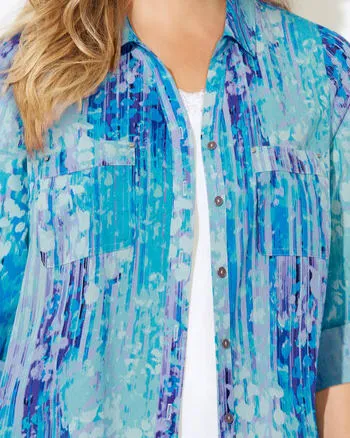 Jessie Utility Shirt | Aqua Ombre Petals