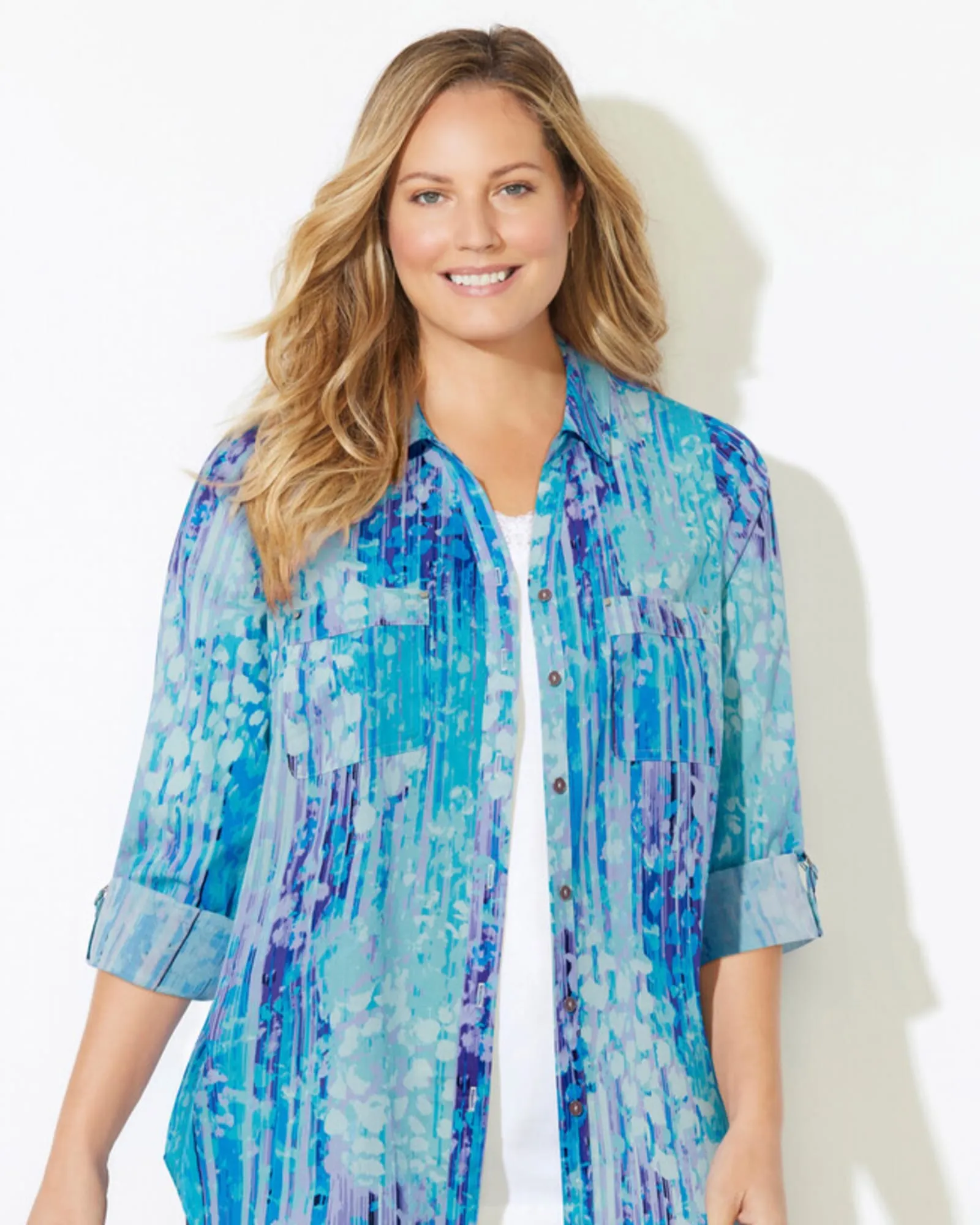 Jessie Utility Shirt | Aqua Ombre Petals