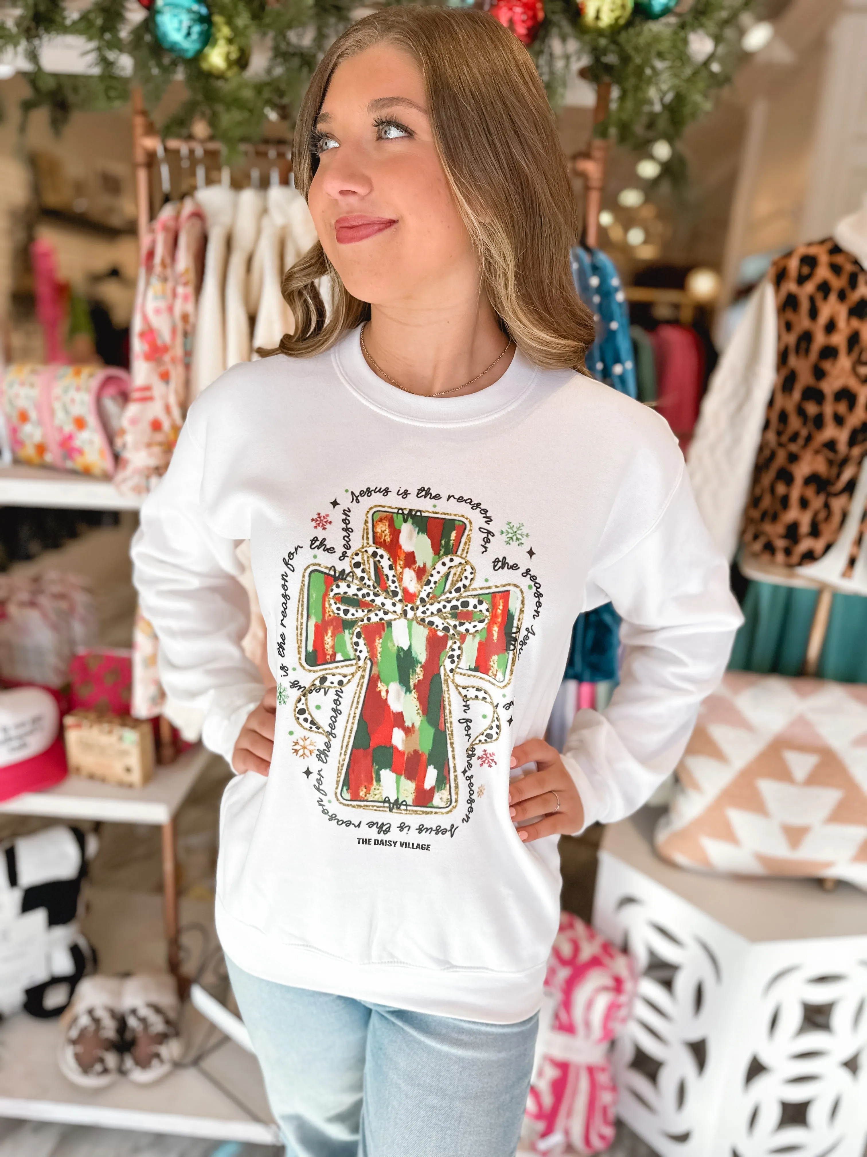 Jesus is the Reason for the Season Watercolor Cross Sweatshirt