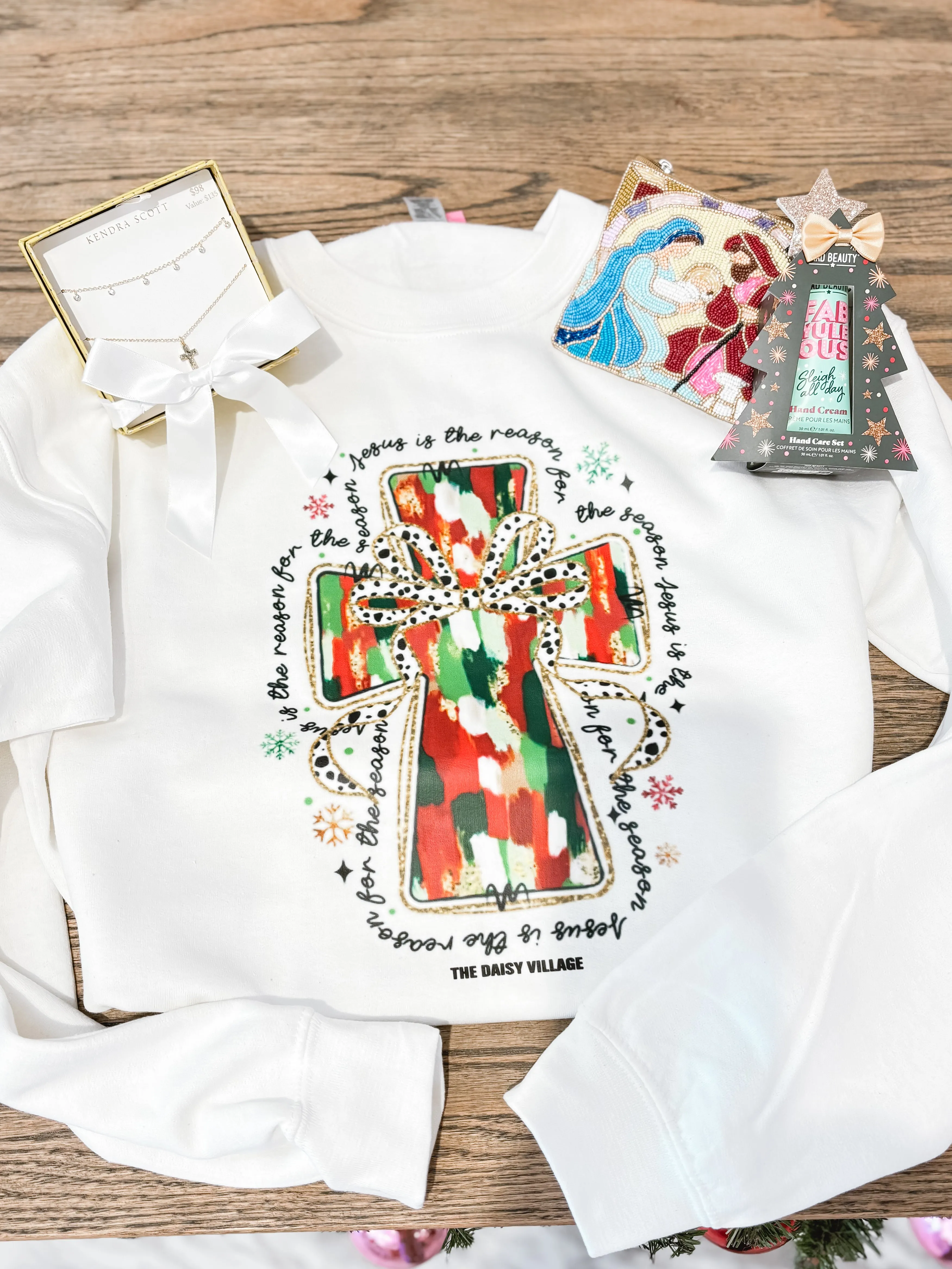 Jesus is the Reason for the Season Watercolor Cross Sweatshirt