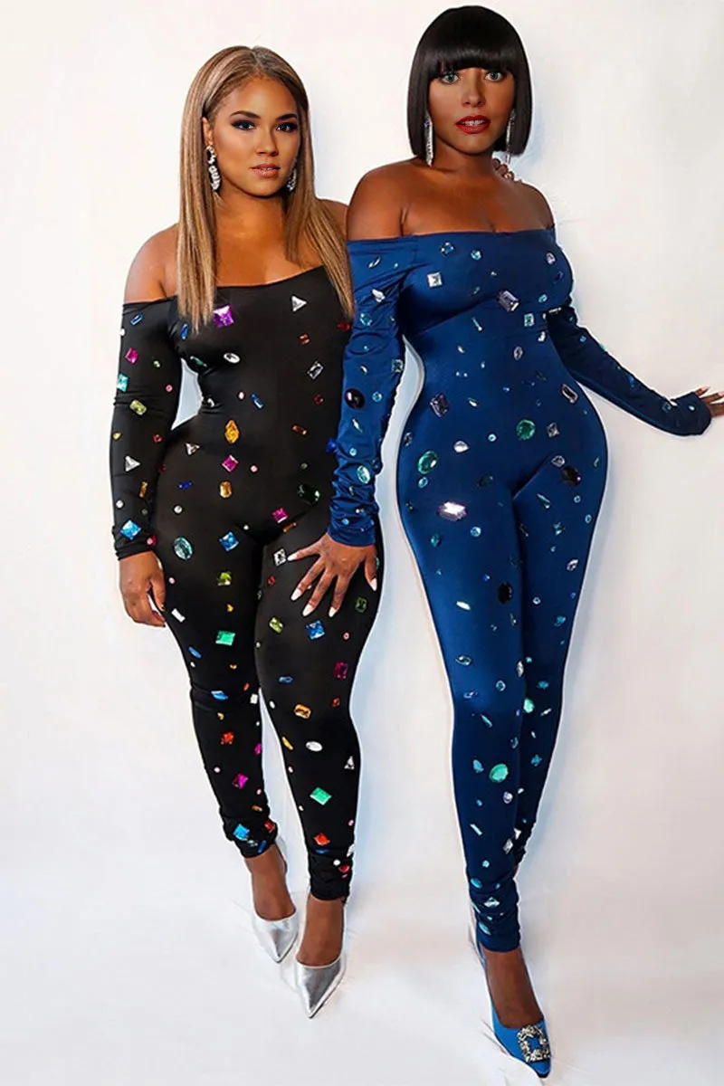 JI0278 Graphic Off Shoulder Jumpsuits