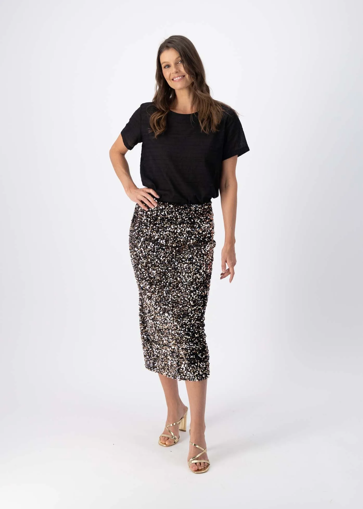 Jubilee Skirt Gold/Silver in Sequinned Velvet