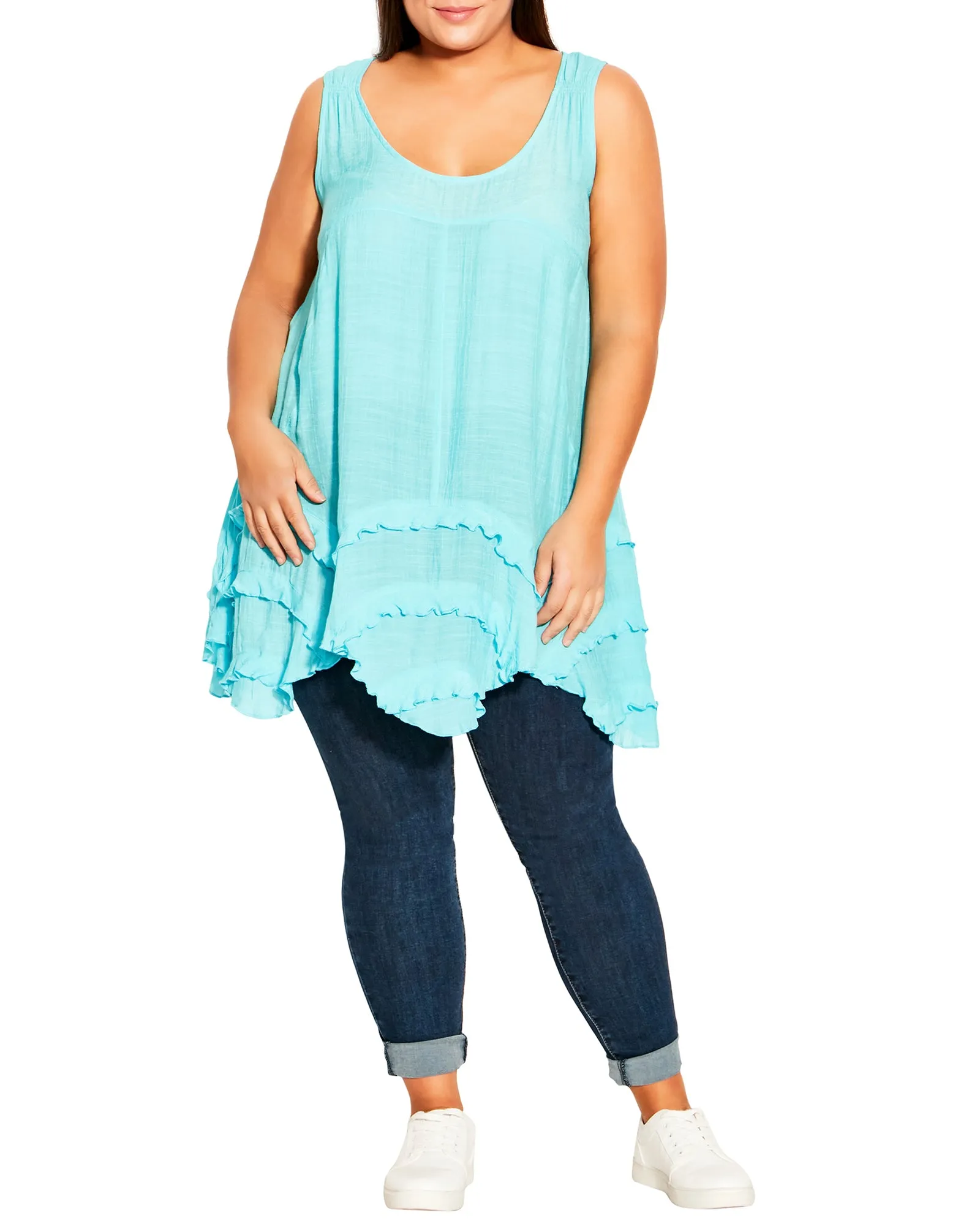 Kaya Frill Hem Tunic | Turquoise