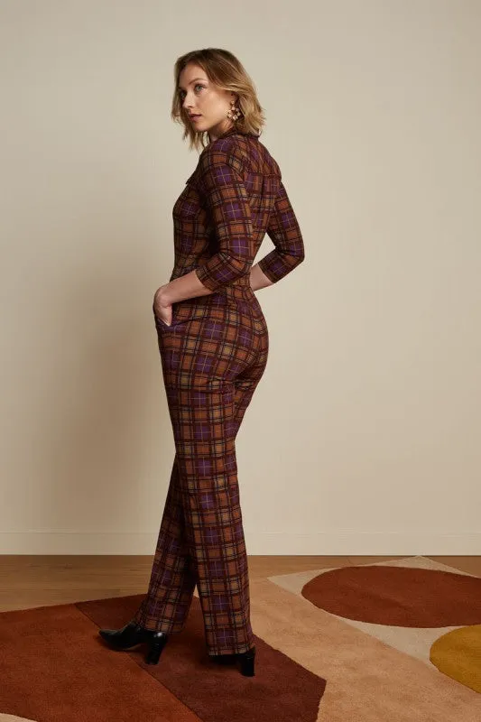 King Louie olive jumpsuit NY check merlot brown