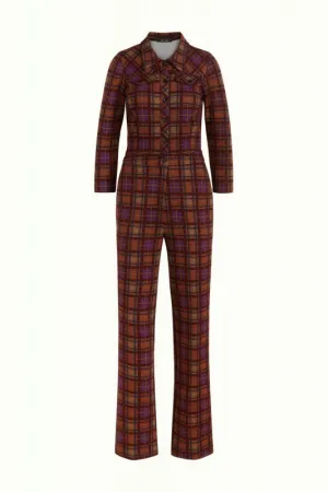 King Louie olive jumpsuit NY check merlot brown