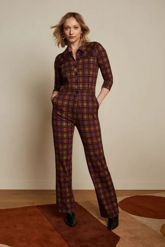 King Louie olive jumpsuit NY check merlot brown