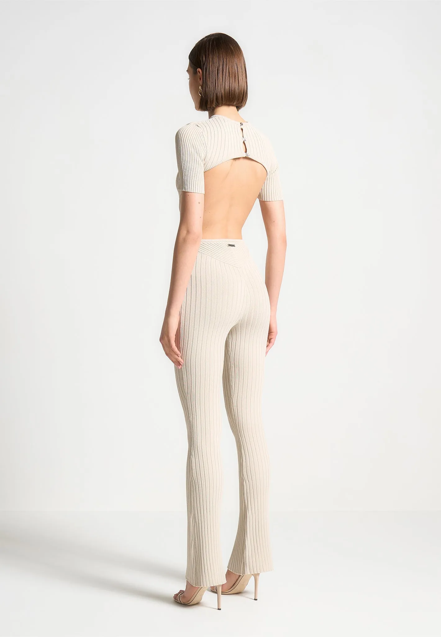 Knitted Backless Jumpsuit - Beige