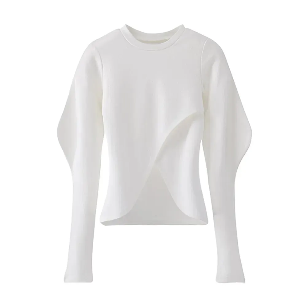 Knitting Casual T Shirts For Women Round Neck Puff Sleeve Solid Pullover T Shirt Female Fashion Clothing